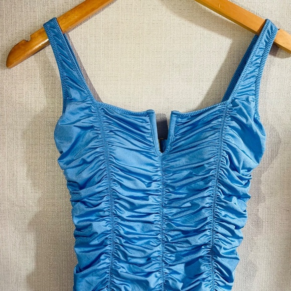 Blue Ruched One-Piece Swimsuit - Picture 3 of 10
